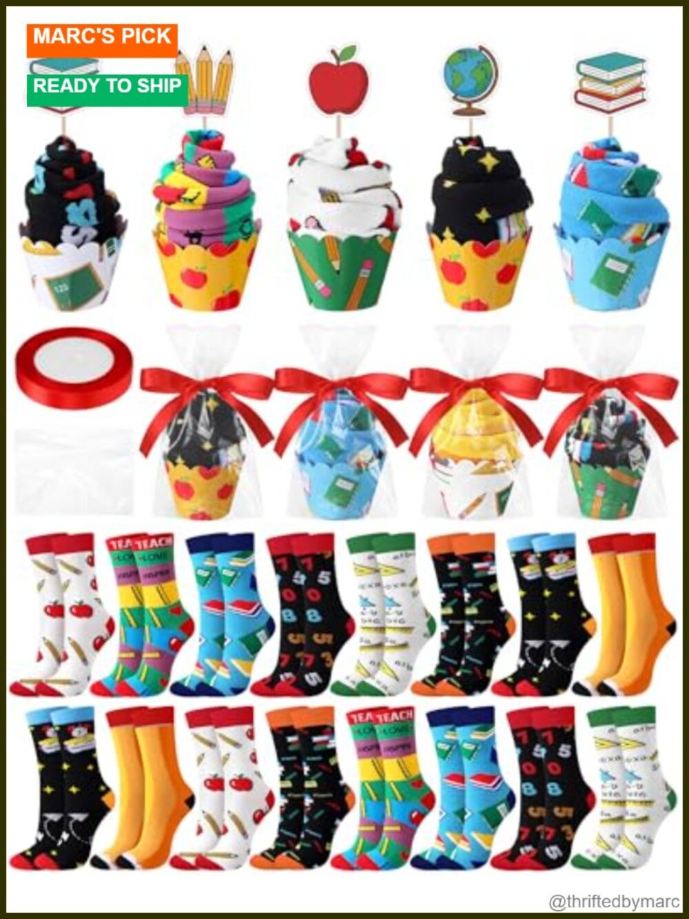 Teacher Themed Crew Socks Gift Set 16 Pairs Cotton Polyester Blend